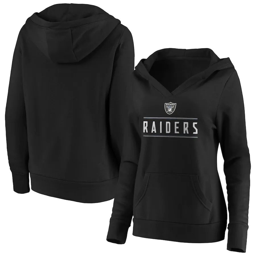 Women Oakland Raiders Fanatics Branded Black Iconic League Leader V-Neck Pullover Hoodie